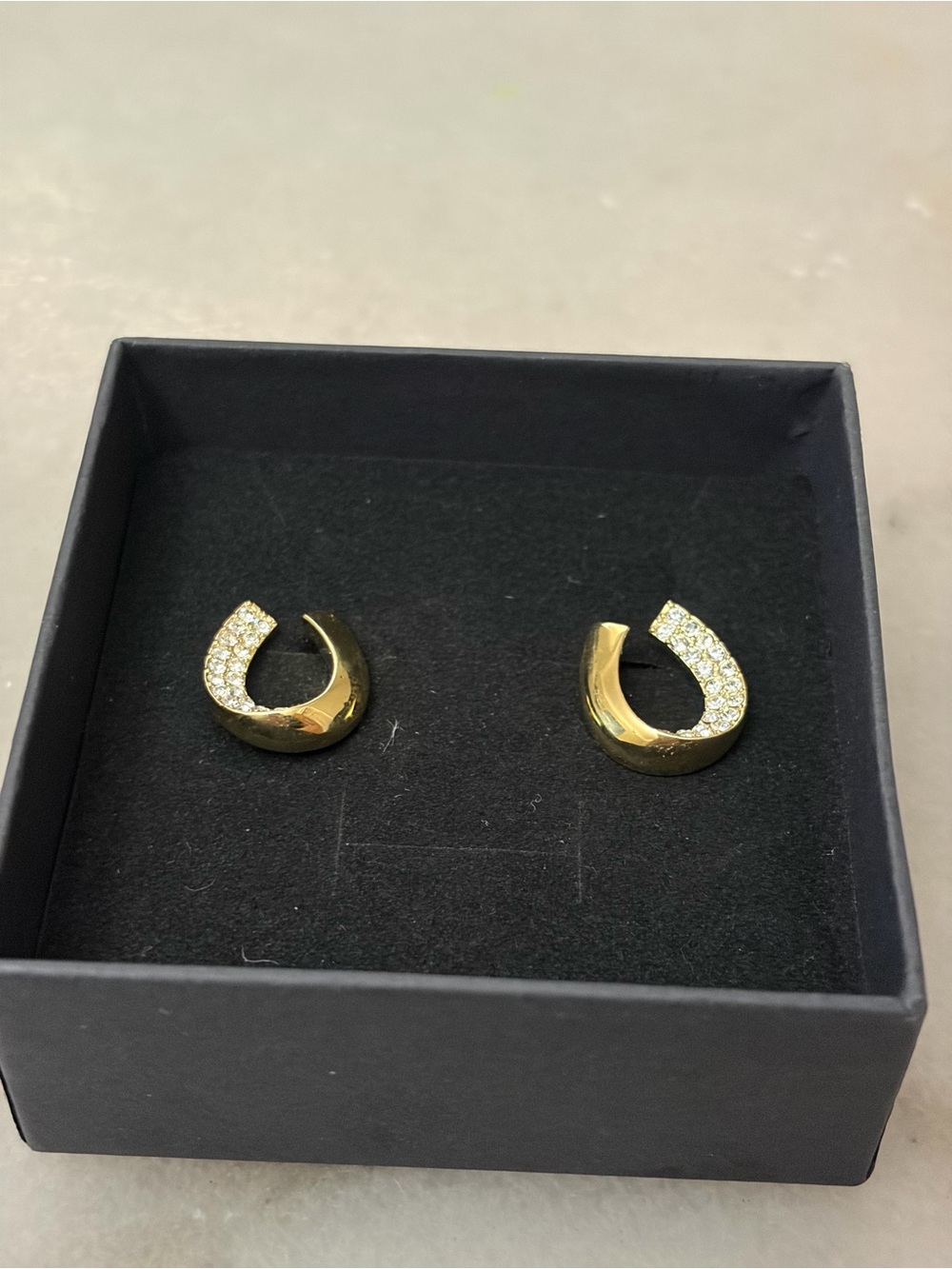 Gold tone Crystal Pavé Half-Hoop Earrings - Women Jewelry